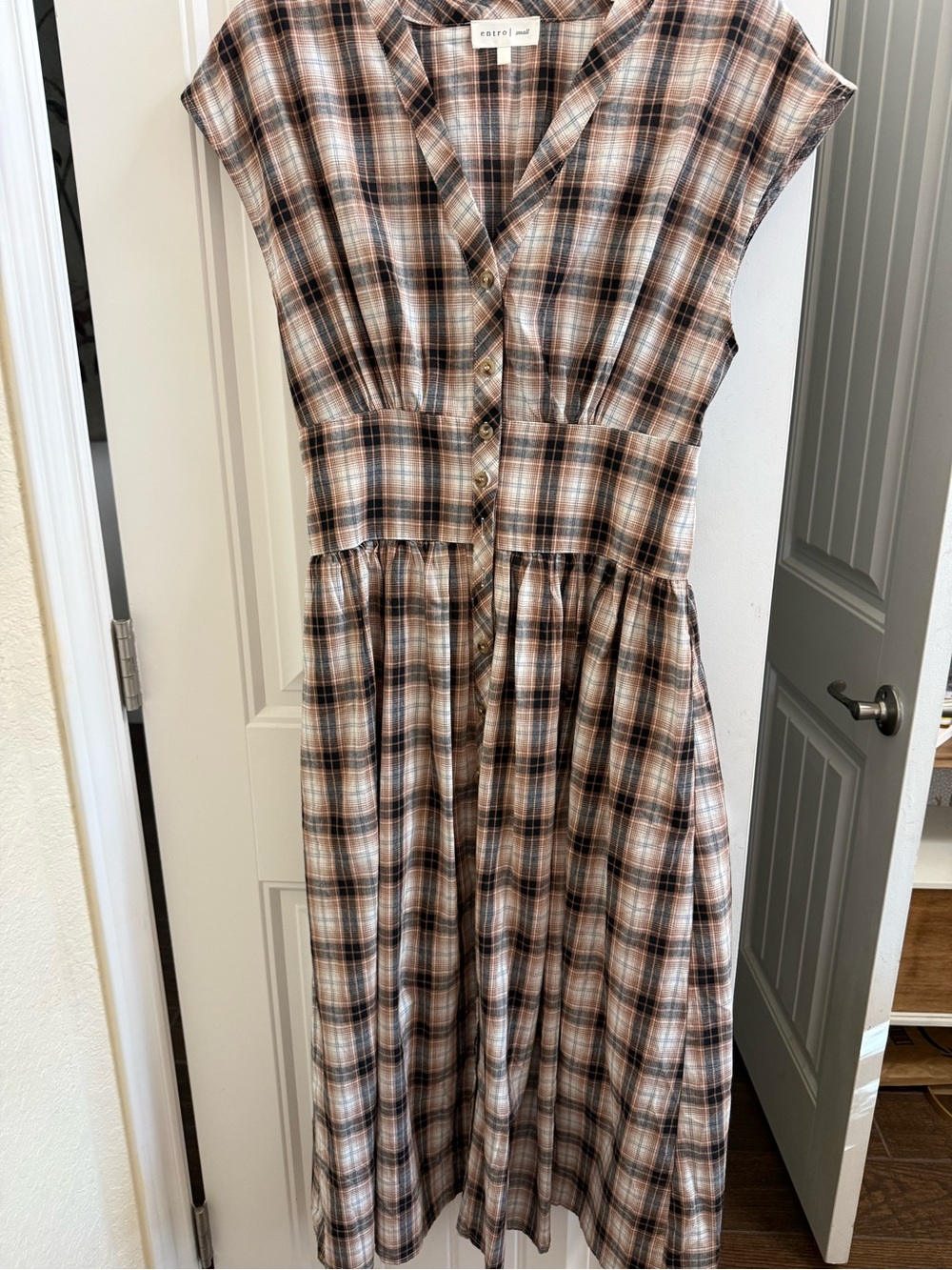 Entro plaid button down maxi dress SZ XS